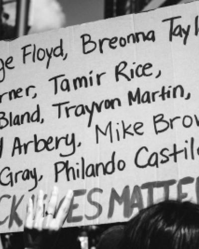 Black Lives Matter sign listing names of people killed by police
